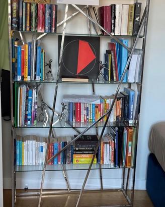 Libreria in acciaio inossidabile e vetro temperato