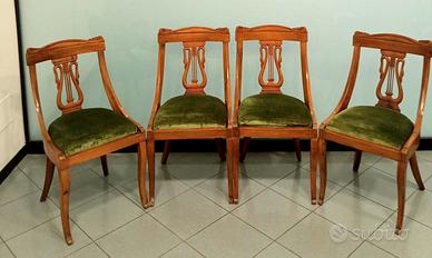 4 sedie vintage stile Impero lira cigni velluto
