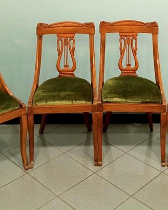 4 sedie vintage stile Impero lira cigni velluto
