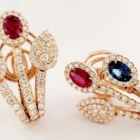 Orecchini lobo Oro Rosa Diamanti Rubino e Zaffiro