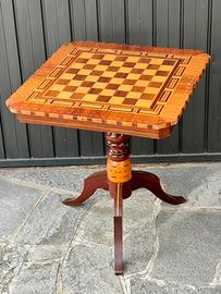 Tavolino da Gioco Antico Intarsiato a Scacchiera