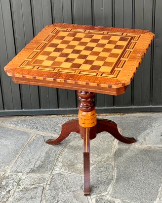 Tavolino da Gioco Antico Intarsiato a Scacchiera