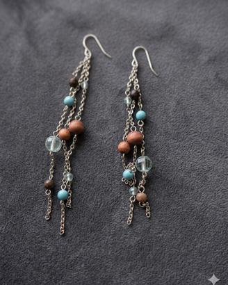 Orecchini Pendenti Boho-Chic con Catenelle e Perli