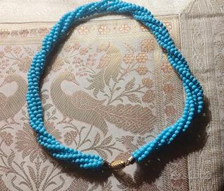Collana girocollo torchon tonalità turchese