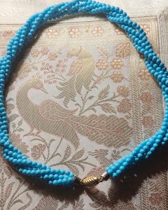 Collana girocollo torchon tonalità turchese