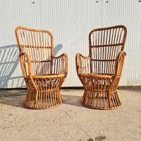 coppia poltroncine vimini bambù anni 60 e cuscini