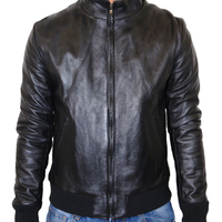 Giubbotto Uomo Bomber Vera Pelle Nero Giacca Slim