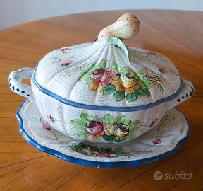 Zuppiera ceramica dipinta a mano con piatto