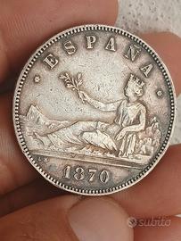 mometa da 5 pesetas d'argento  1870
