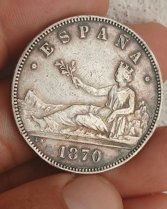 mometa da 5 pesetas d'argento  1870