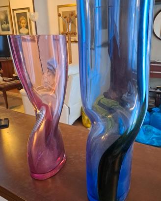 Set vasi colorati in vetro anni 80