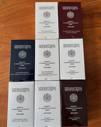Lotto di 8 monete in argento 25 euro Vaticano