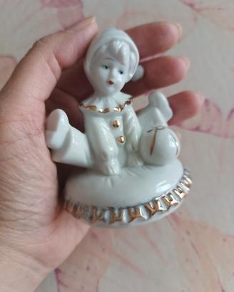 Statuina vintage pagliaccio pierrot in porcellana 