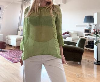 Copricostume Blusa Trasparente Verde Boho Chic