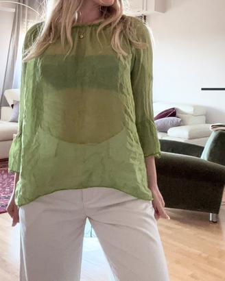 Copricostume Blusa Trasparente Verde Boho Chic