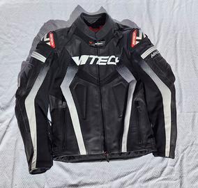 Giacca in pelle MTech MKGP, col. nero/nero/bianco