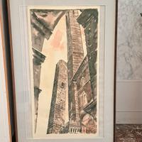 quadro acquarello Due torri 