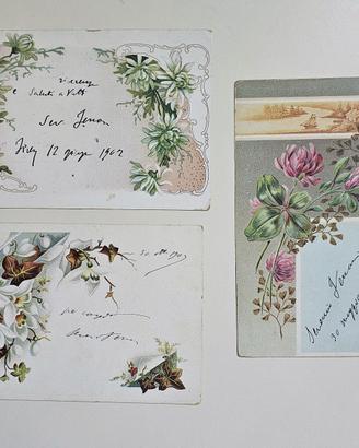 Tre cartoline postali FLOREALI antiche viaggiate