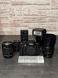 Kit Canon 700d con 3 lenti, flash speedlite ecc..