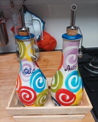 coppia olio ed aceto in ceramica 