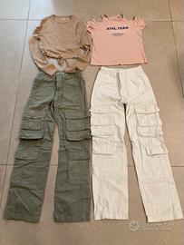 Coppia Pantaloni cargo tg32 pull&bear + magliette