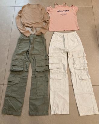 Coppia Pantaloni cargo tg32 pull&bear + magliette