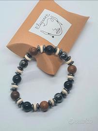 Bracciale in ematite e legno