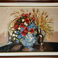 Grande quadro ricamato a mano cesto di fiori