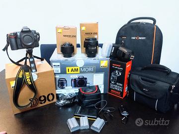 Nikon D90+2 obbiettivi+Flash+Zaino+Borsa+Accessori