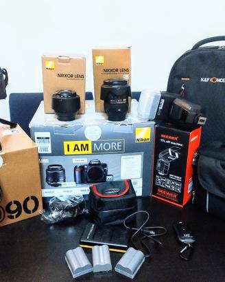 Nikon D90+2 obbiettivi+Flash+Zaino+Borsa+Accessori
