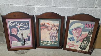 Tris di quadri in legno vintage birra Carslberg