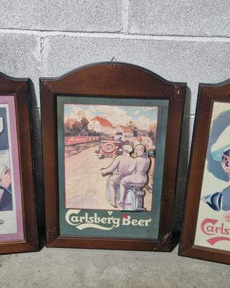 Tris di quadri in legno vintage birra Carslberg
