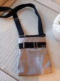 NANNINI BORSA DONNA TRACOLLA ECOPELLE ARGENTO/NERO