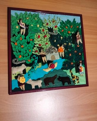 quadro ricamato a mano su stoffa