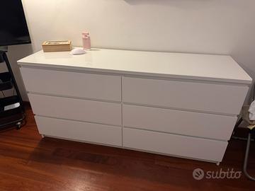 Cassettiera Ikea Malm bianca 6 cassetti con vetro