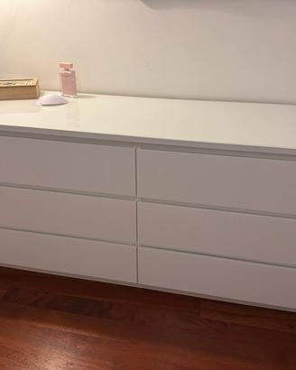 Cassettiera Ikea Malm bianca 6 cassetti con vetro