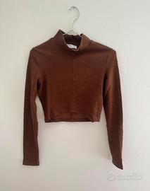 Maglia a costine marrone cropped
