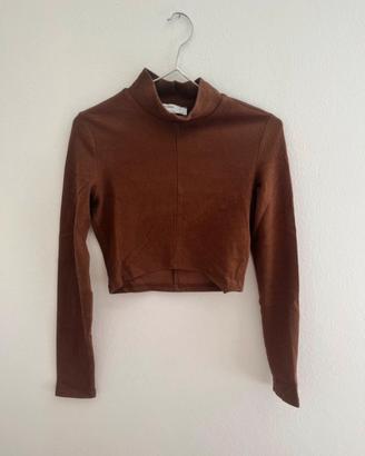 Maglia a costine marrone cropped