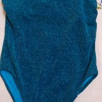 Costume intero 1 Classe monospalla azzurro lurex