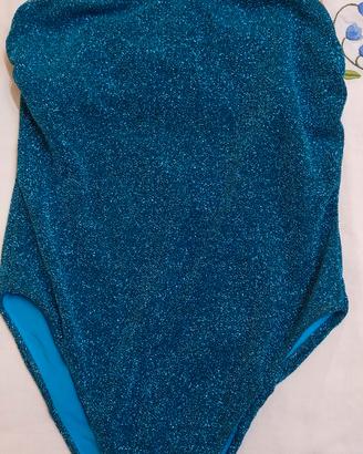 Costume intero 1 Classe monospalla azzurro lurex