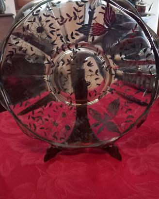 Piatto In vetro decorato in argento Art Decò 
