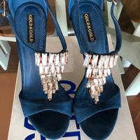 Sandalo raso blu cina strass