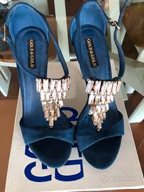 Sandalo raso blu cina strass