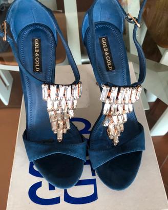 Sandalo raso blu cina strass