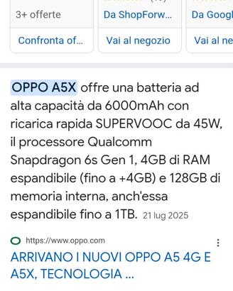 Smartphone Oppo A5x nuovo in garanzia