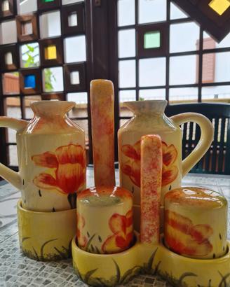 Oliera, porta aceto, sale e pepe in ceramica  vint