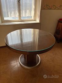 Tavolo rotondo allungabile in vetro e legno