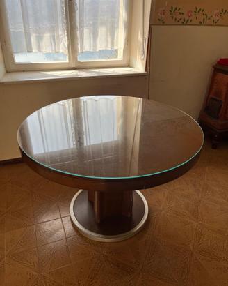 Tavolo rotondo allungabile in vetro e legno