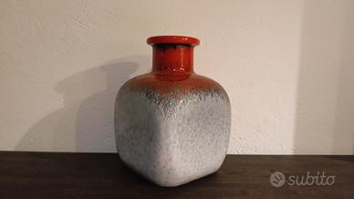 Vaso vintage in ceramica grigio e rosso 