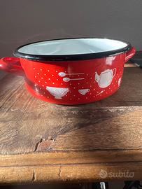 Casseruola Bassa Smaltata Rossa Vintage anni 70